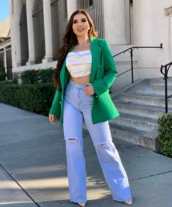 Valeria'S Boutique Stacey Long Blazer (Green) COLORES Collection