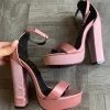 Valeria'S Boutique Pink Satin Chunky Heels - Size 5.5