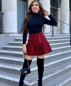 Valeria'S Boutique New Arrivals Audrey Tweed Pleated Mini Skirt (Red)