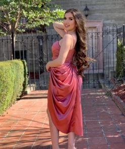 Valeria'S Boutique New Arrivals Claudette Satin Draped Dress (Mauve)