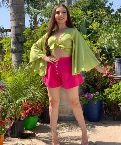 Valeria'S Boutique COLORES Collection Macarena Bell Sleeve Top (Lime)