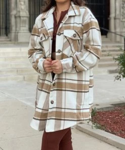 Valeria'S Boutique Trina Plaid Shacket (Brown)